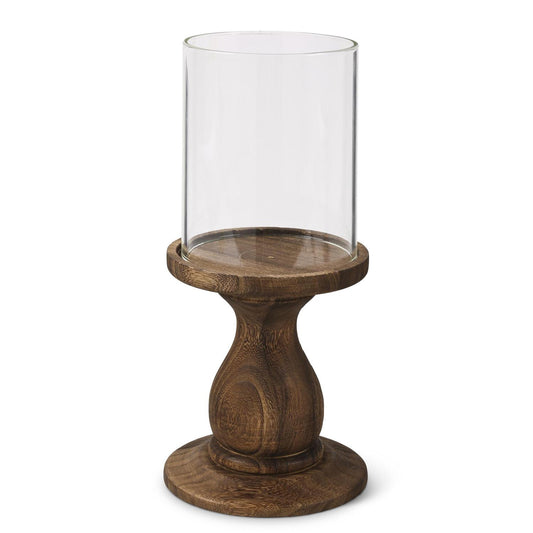 Large Glass Cylinders w/Wood Pedestal Candleholder
