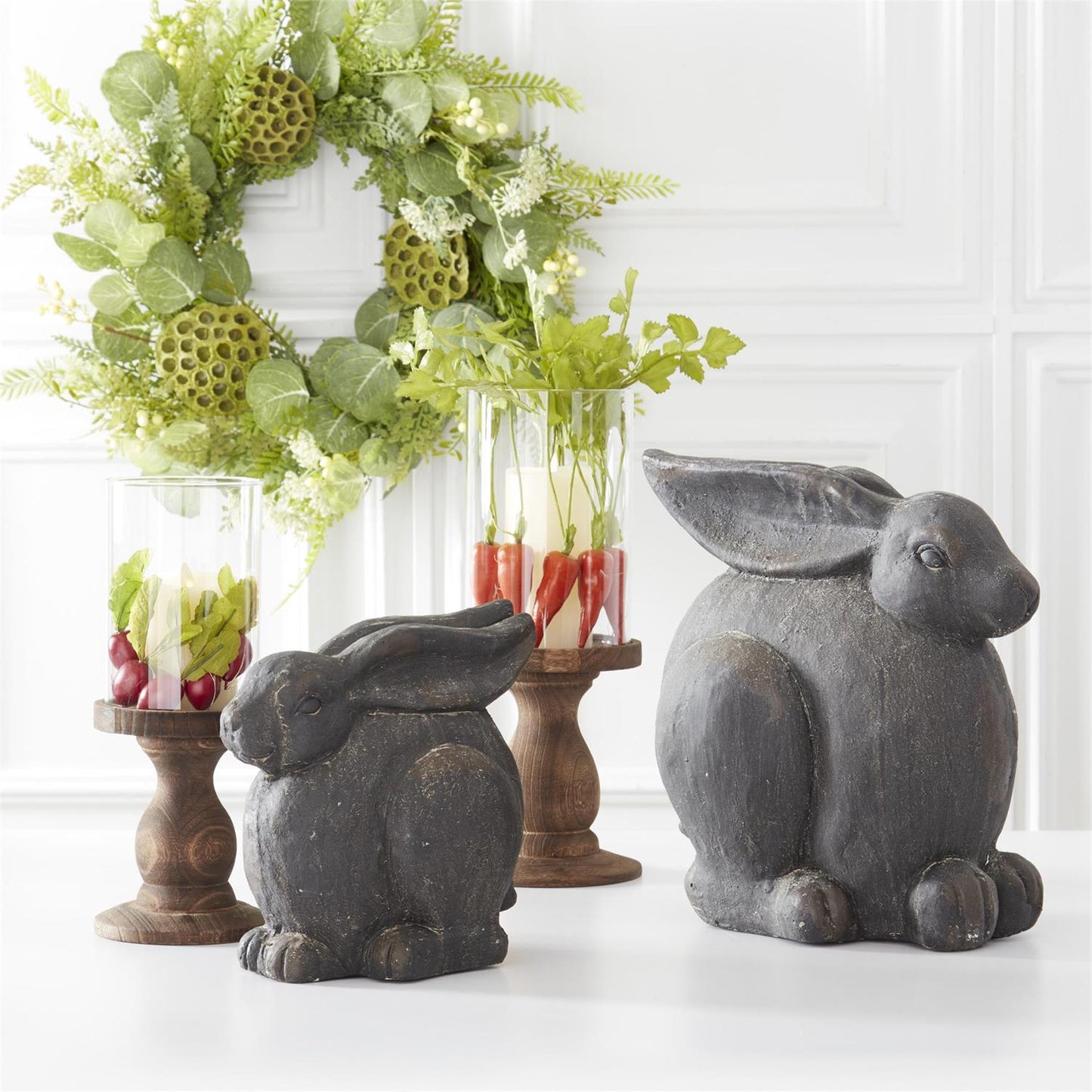 Large Glass Cylinders w/Wood Pedestal Candleholder