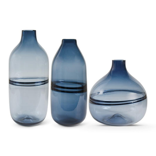 Medium Persian Blue Glass Vases Handblown Stripe