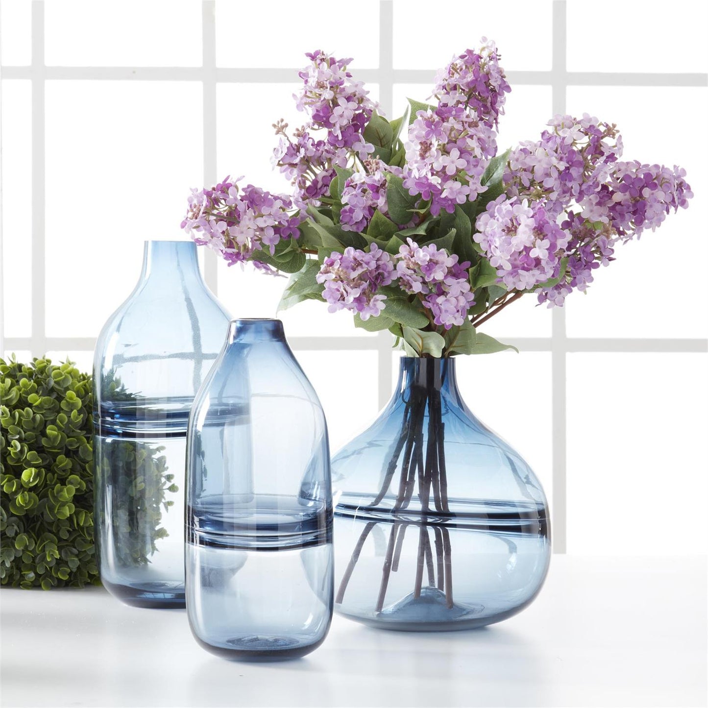Small Persian Blue Glass Vases Handblown Stripe