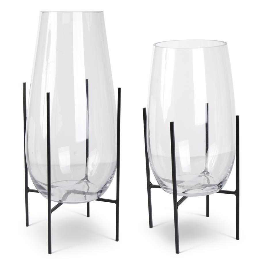 Large Glass Floating Vases on Dark Metal Stand