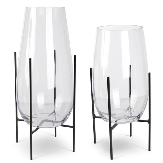 Small Glass Floating Vases on Dark Metal Stand