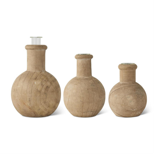 Small Pine Wood Bud Vases w/Glass Insert