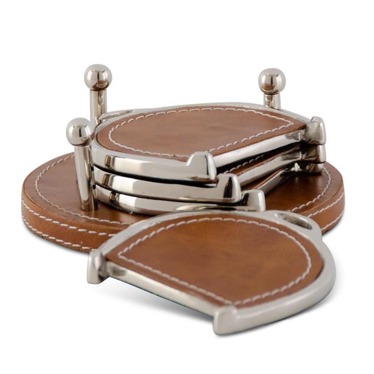 Set of 4 5.75 Inch Brown Leather Stitch Horse Bit