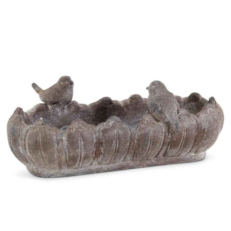 12.5 Inch Distressed Stone Resin Oblong Bird Feeder