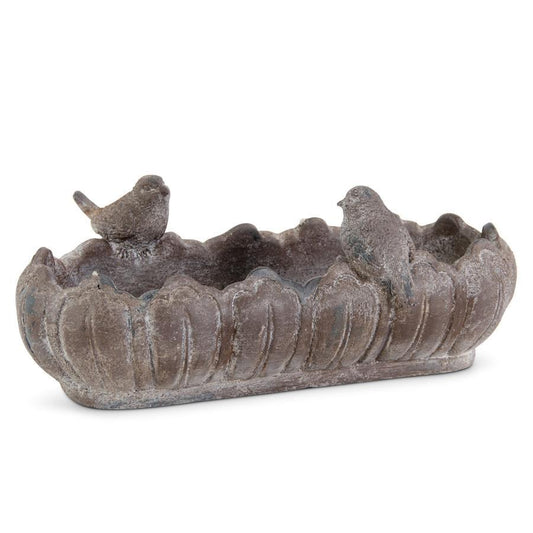 12.5 Inch Distressed Stone Resin Oblong Bird Feeder