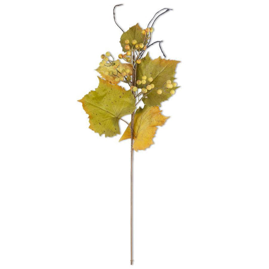 27 Inch Green & Yellow Trim Grape Leaves Stem w/T