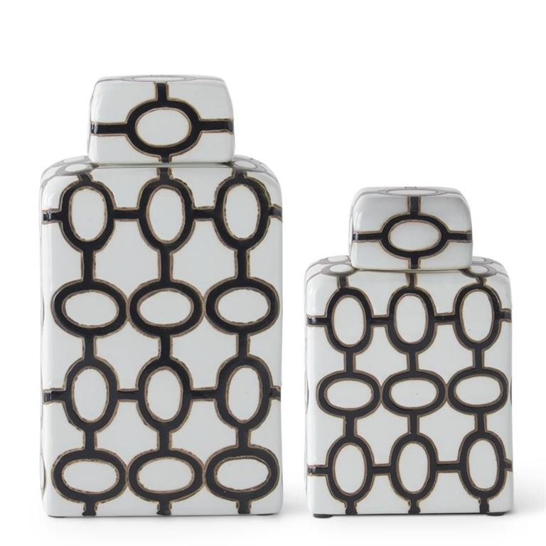 Small White & Black Oval Print Rectangular Porcel