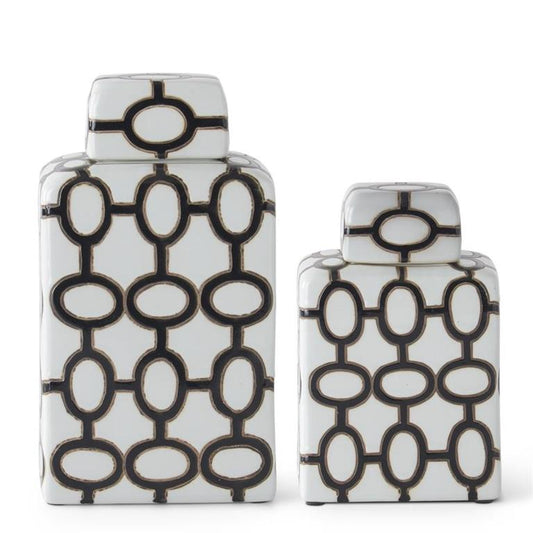 Small White & Black Oval Print Rectangular Porcel