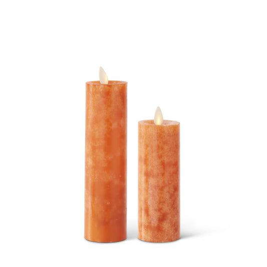 Large Round Orange Wax Luminara Slim Indoor Pillar Can