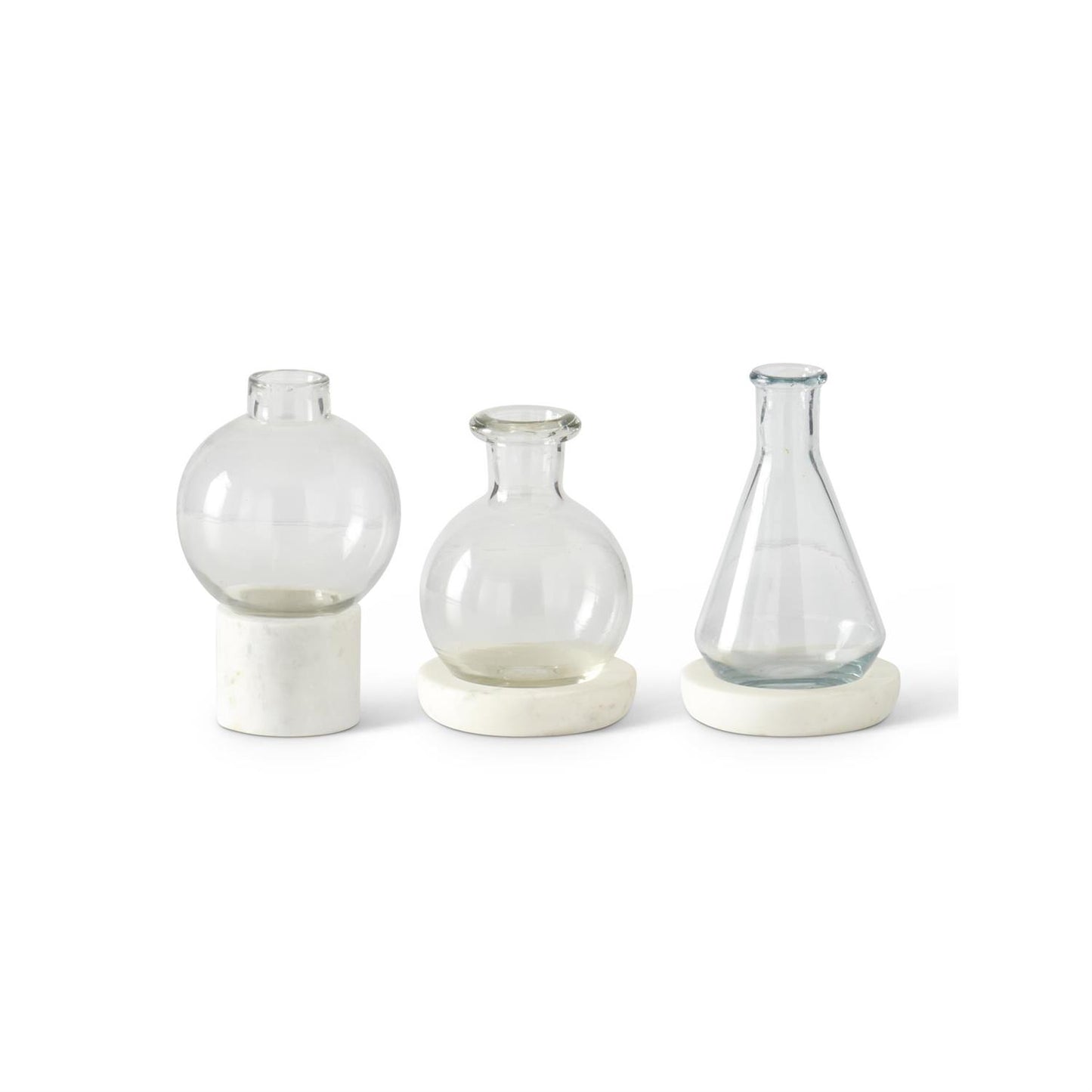 Tall Clear Glass Vases on White Marble Base