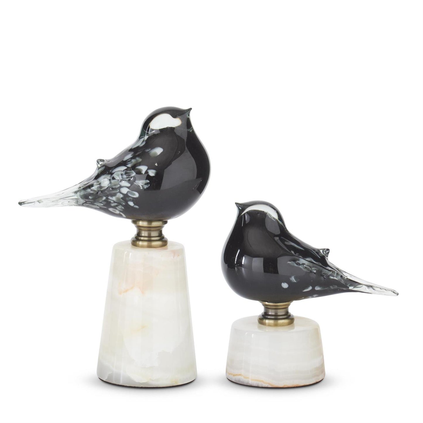 Small Black & White Speckle Glass Bird on White