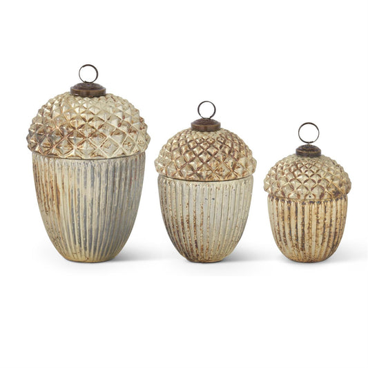 Medium Burnt Champagne Glass Lidded Acorns