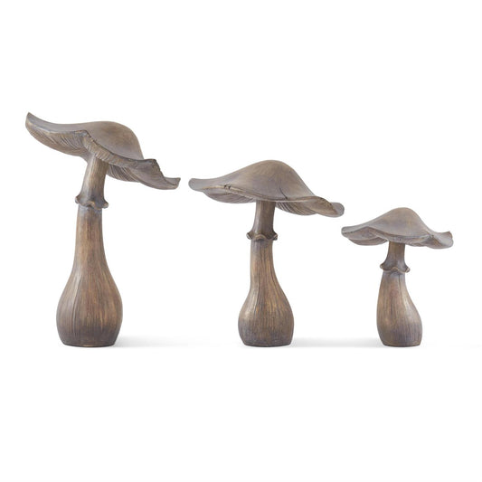 Large Gray Washed Brown Resin Mushroom