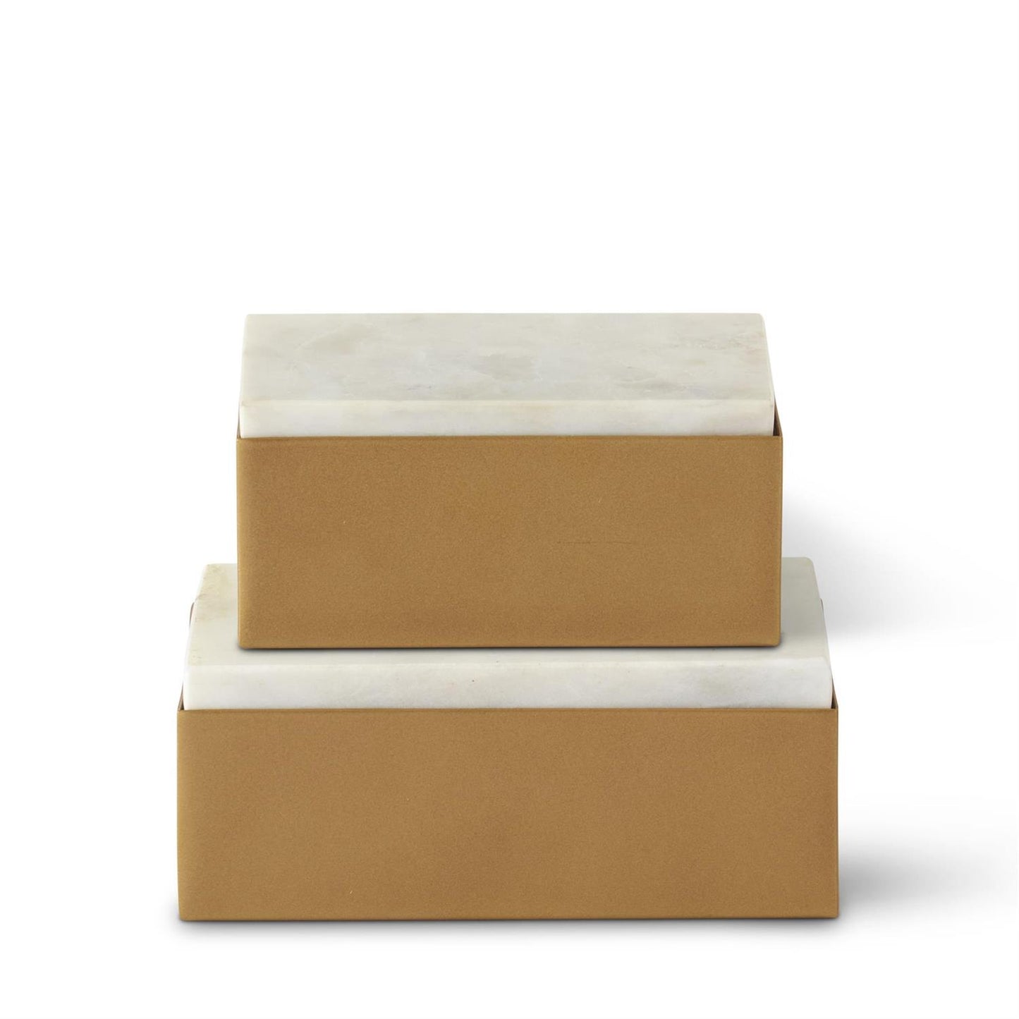 Small Gold Metal Boxes w/White Marble Lid