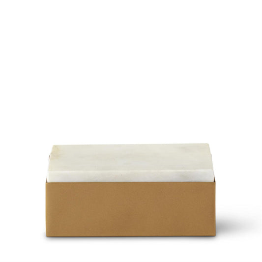 Large Gold Metal Boxes w/White Marble Lid