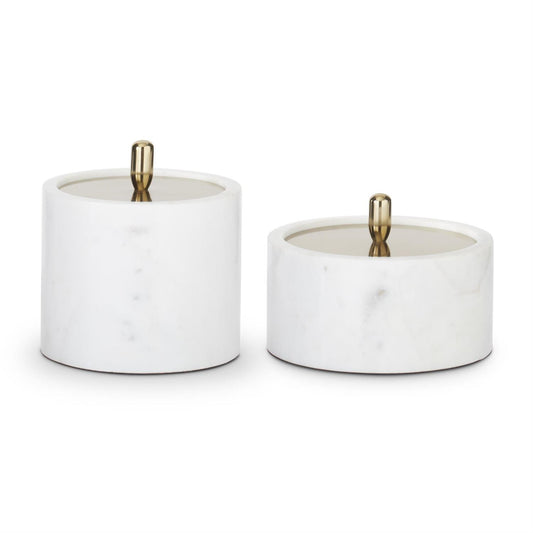 Large White Marble Container w/Gold Metal Lid