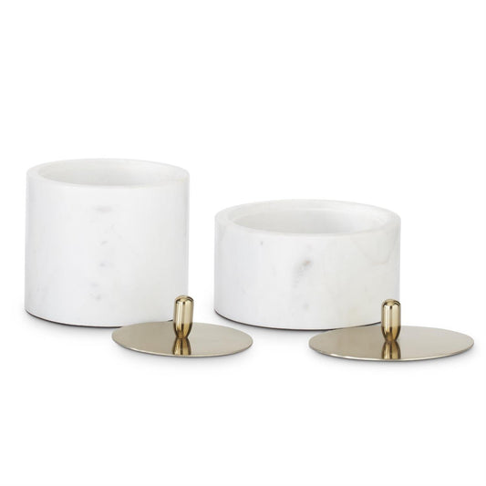 Small White Marble Container w/Gold Metal Lid