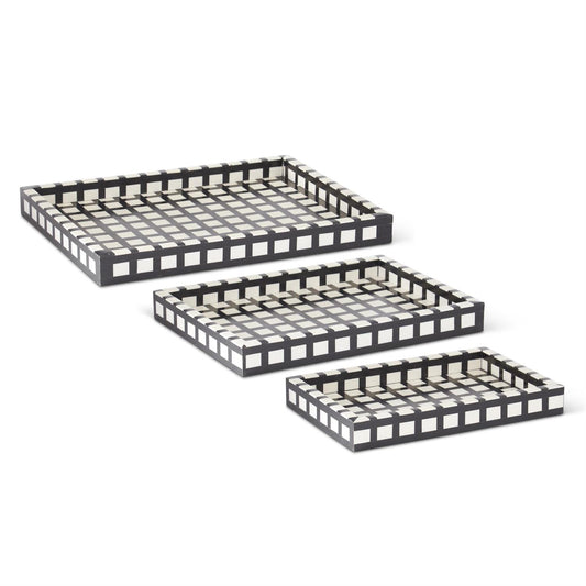 Small Black & Cream Check Tiled Nesting Tray