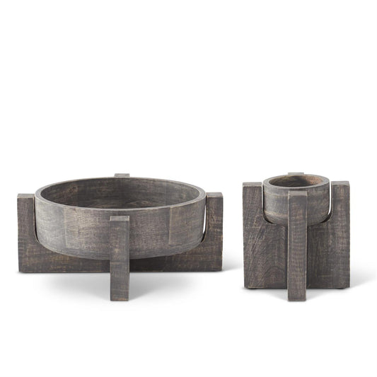 Small Black Washed Bowls on Removeable Stands