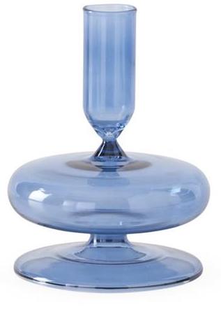 XS Handmade Blue Glass Modern Taper Candleholder