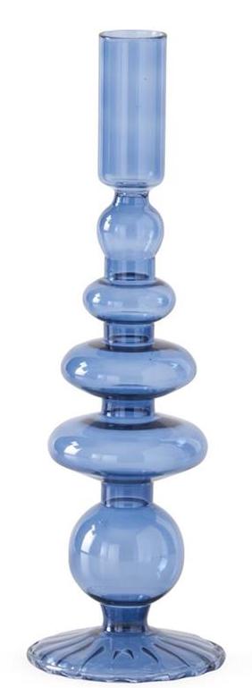 XL Handmade Blue Glass Modern Taper Candleholder