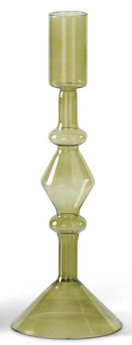 L Handmade Green Glass Modern Taper Candleholder