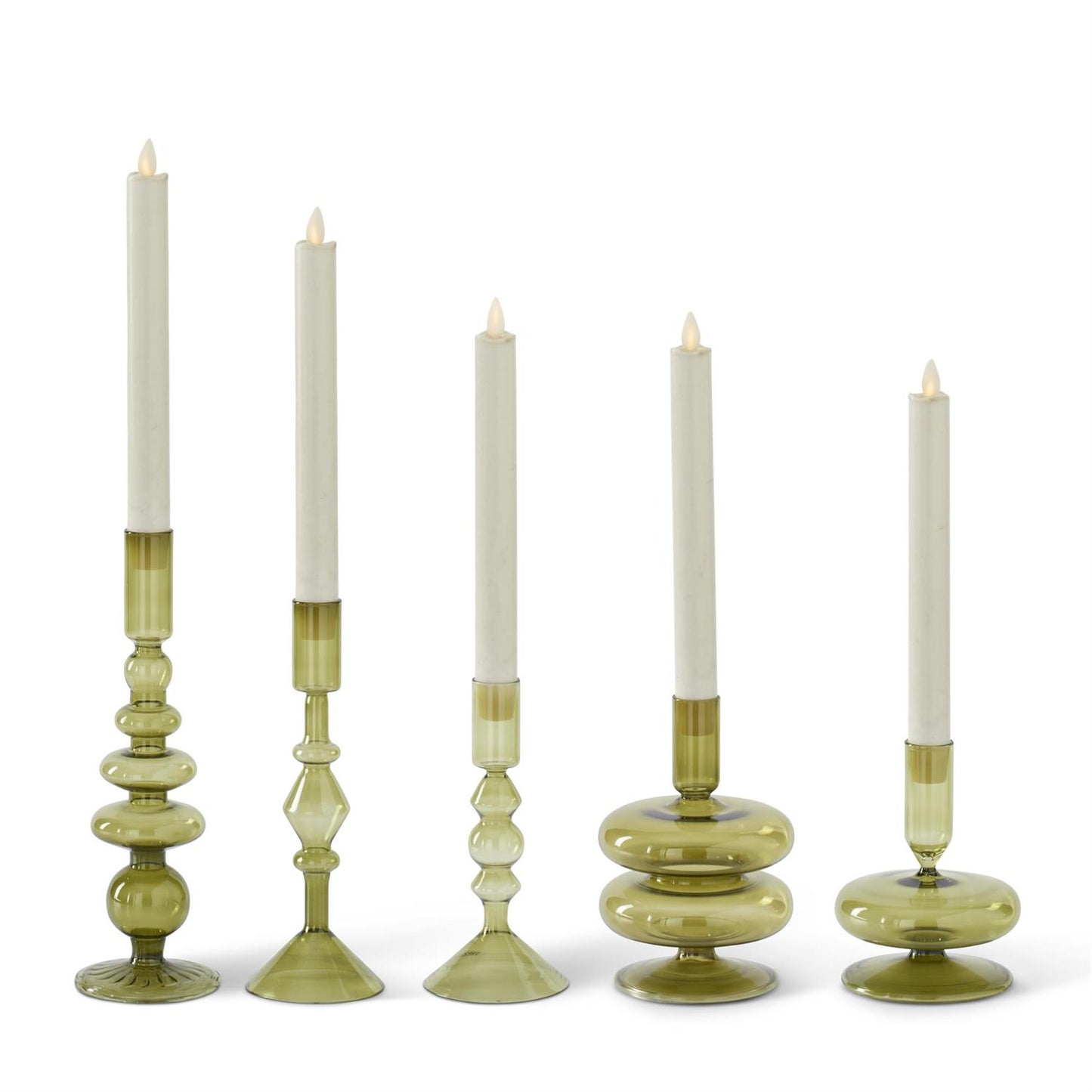 XS Handmade Green Glass Modern Taper Candleholder