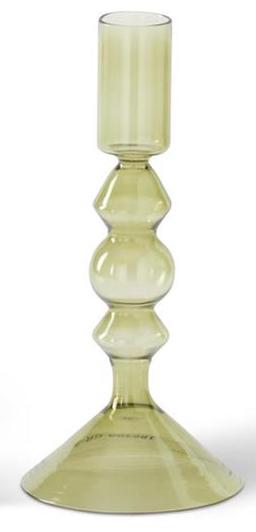 M Handmade Green Glass Modern Taper Candleholder