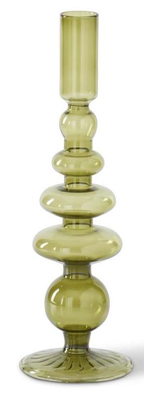 XL Handmade Green Glass Modern Taper Candleholder