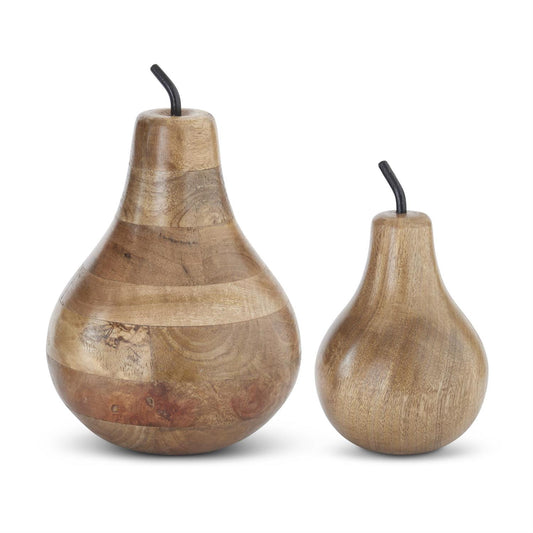Large Carved Wood Pear w/Black Metal Stem