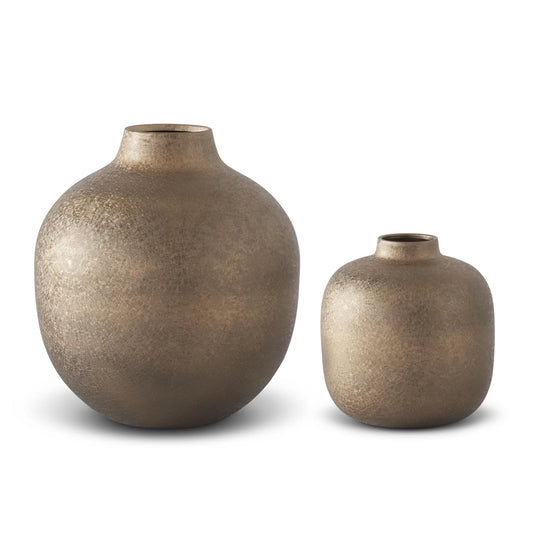 Large Crackled Brown Metal Vase
