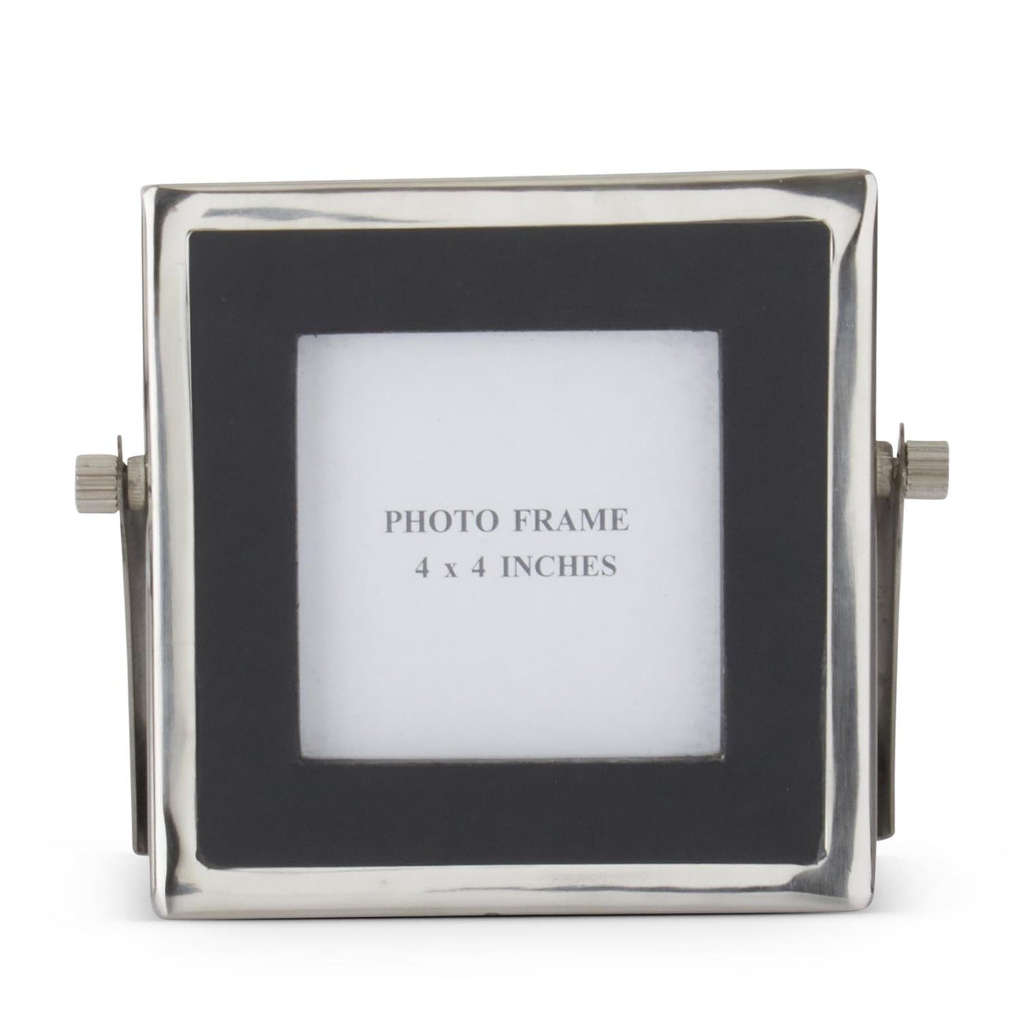 6.25 Inch Black Vegan Leather & Silver Metal Square