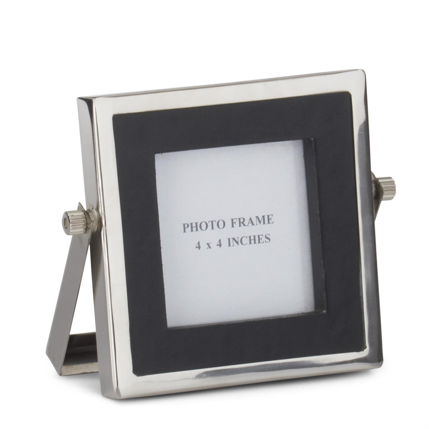 6.25 Inch Black Vegan Leather & Silver Metal Square