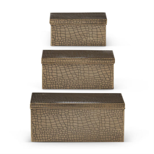 Medium Gold Metal Alligator Skin Embossed Lidded Box