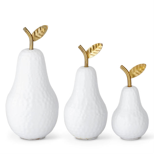 Small White & Gold Metal Pear