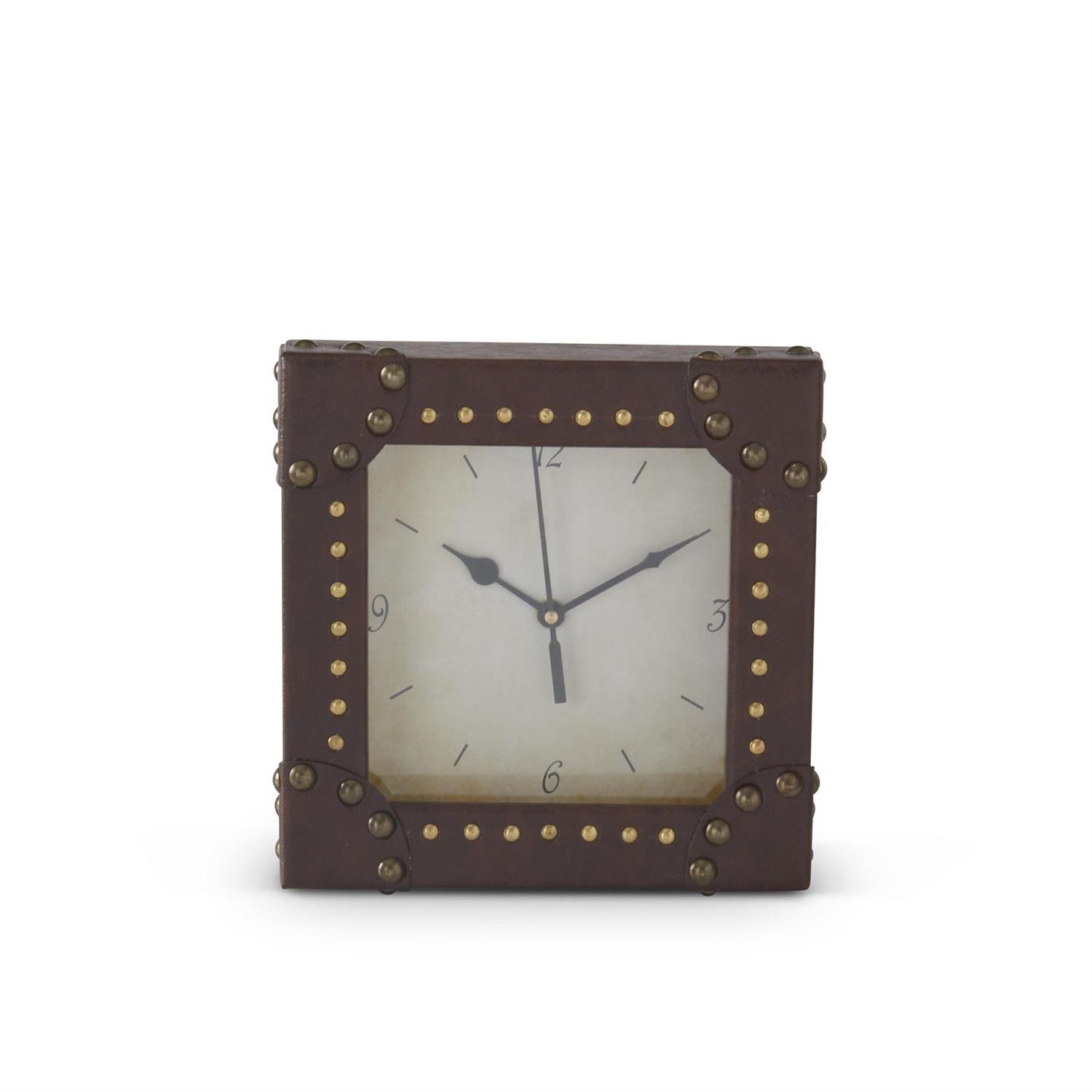 8 Inch Square Brown Vegan Leather & Gold Rivet Mante
