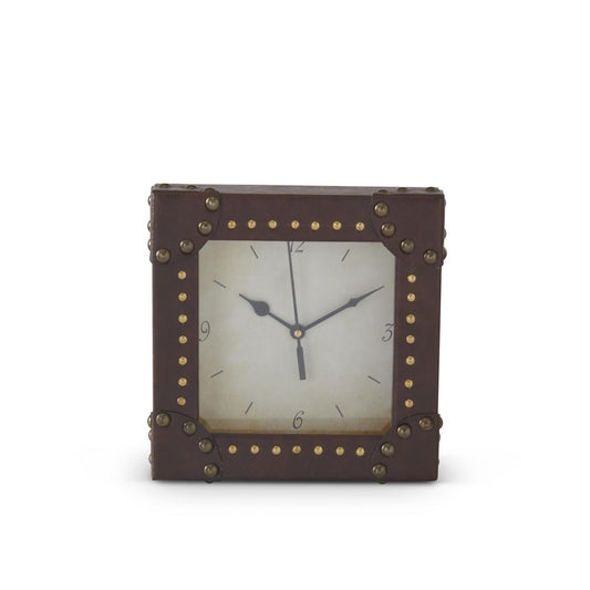 8 Inch Square Brown Vegan Leather & Gold Rivet Mante