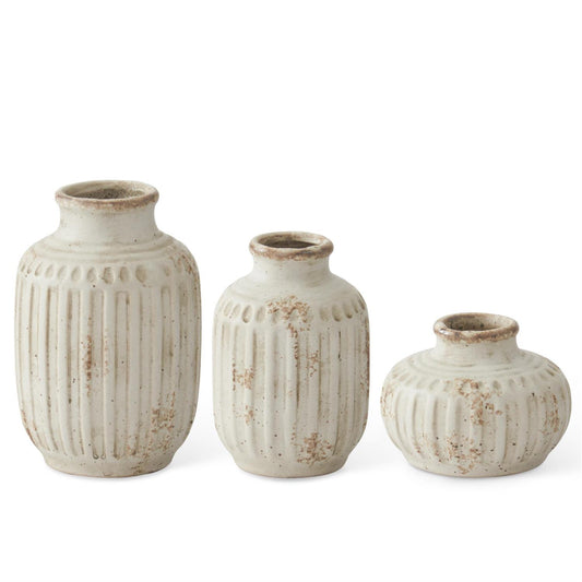 Small Weathered Cream Ceramic Bud Vase