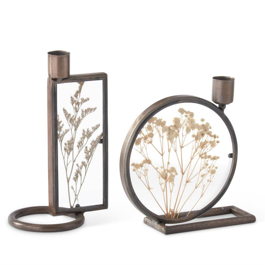 Round Dried Floral Display Taper Candleholder
