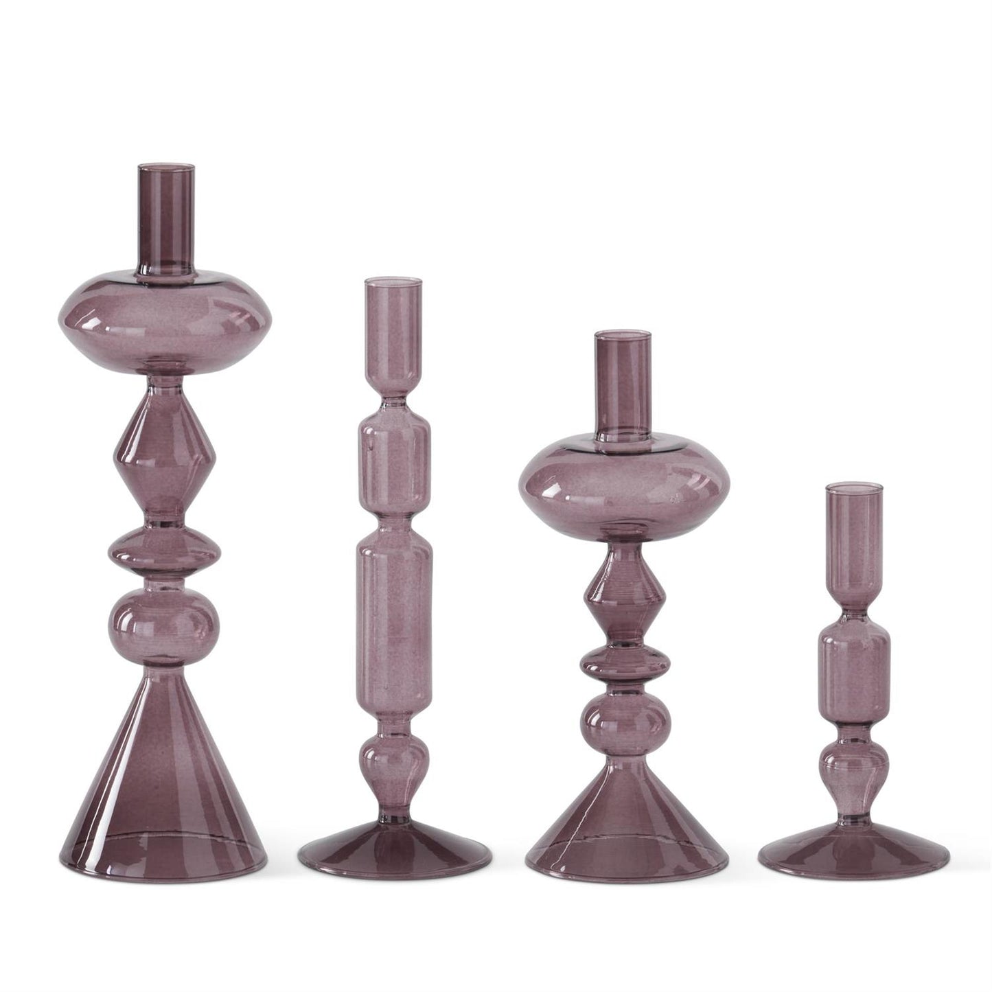 Set of 4 Handcrafted Purple Glass Modern Taper Cand