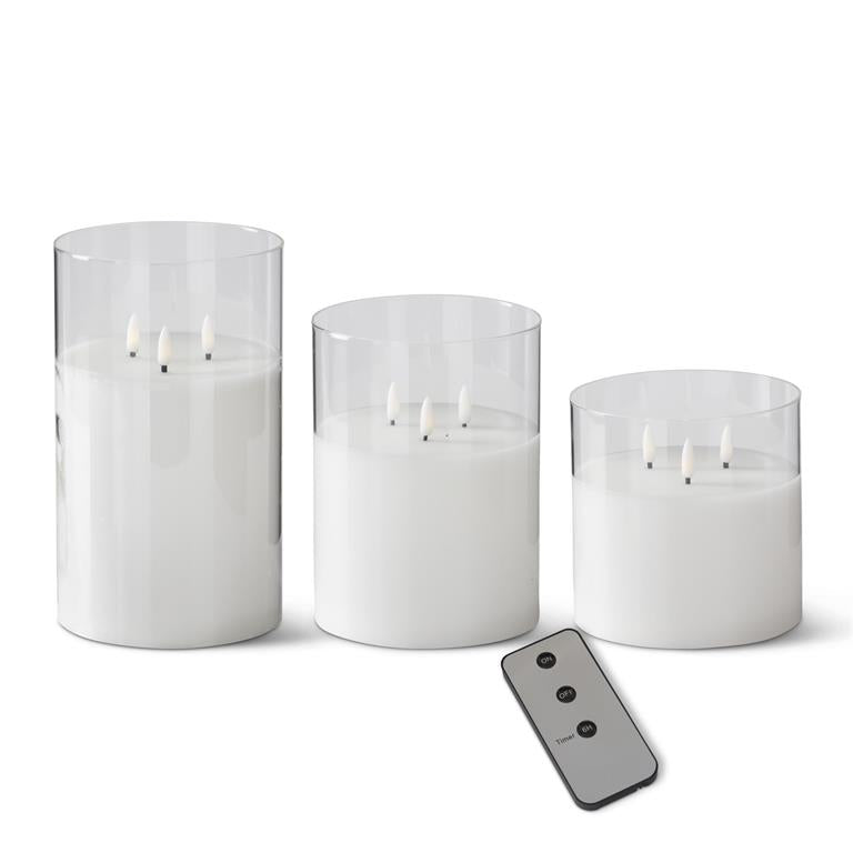 Small White LED Flickering Candle in Glass Votive