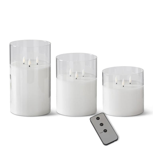 Small White LED Flickering Candle in Glass Votive