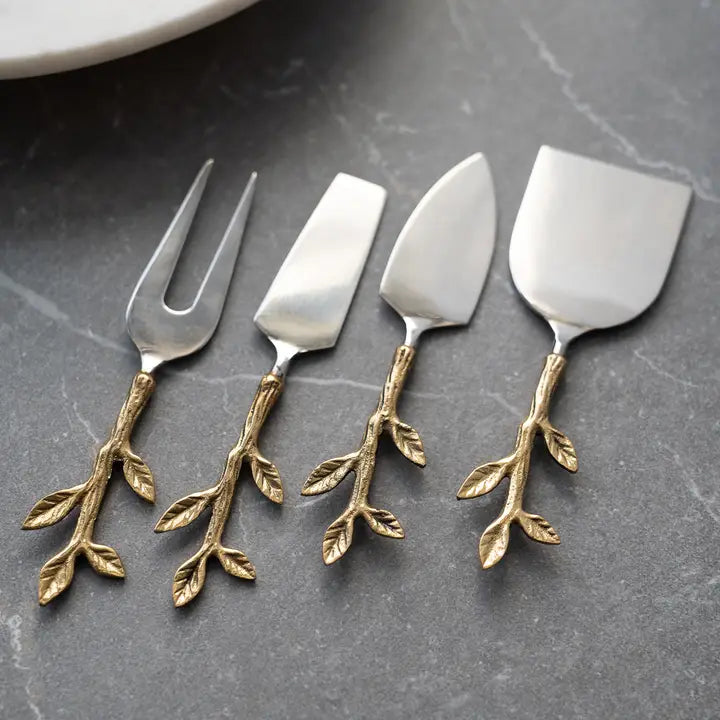 Gold Leaf Bud Cheese Knives Set of 4