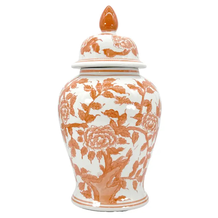Orange & White Lotus Chinoiserie Ginger Jar