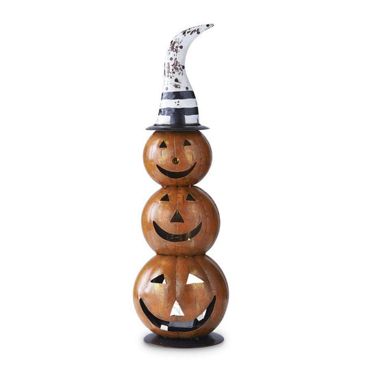 24 Inch Black & White Hat LED Triple Stacked Jack O Lantern