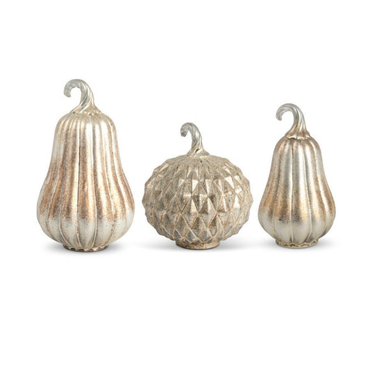 Set of 3 Matte Antiqued Gold Mercury Glass Gourd