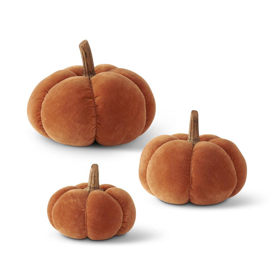 Medium Rust Velvet Pumpkins w/Wood Stem