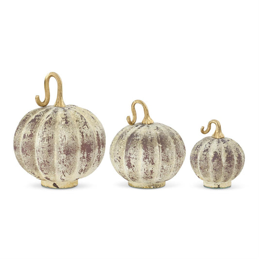 Small White & Tan Distressed Glass Pumpkin