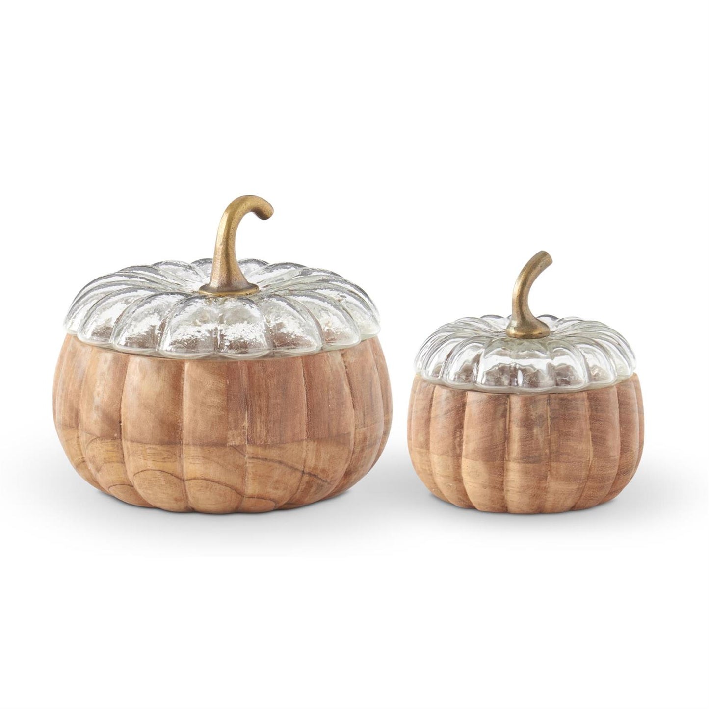 Acacia Wood Pumpkin Container w/Glass Lid